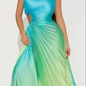 Fashion Nova One Shoulder Blue and Green Dress